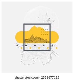 Fundo abstrato do modelo de arame. Elementos de arte moderna de ciência ou tecnologia. Ilustração de superfície. Vetor feito à mão.