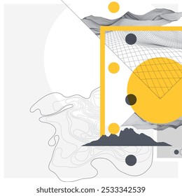 Fundo abstrato do modelo de arame. Elementos de arte moderna de ciência ou tecnologia. Ilustração de superfície. Vetor feito à mão.