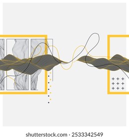 Fondo de alambre de arte Abstractas. Elementos de arte de ciencia o tecnología moderna. Ilustración de superficie. Vector hecho a mano.
