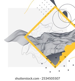Abstrakte Kunst Drahtgitter Hintergrund. Moderne wissenschaftliche oder technologische Kunstelemente. Oberflächendarstellung. Handgefertigter Vektor.