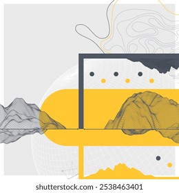 Fundo abstrato do modelo de arame. Elementos de arte moderna de ciência ou tecnologia. Ilustração de superfície. Vetor feito à mão.