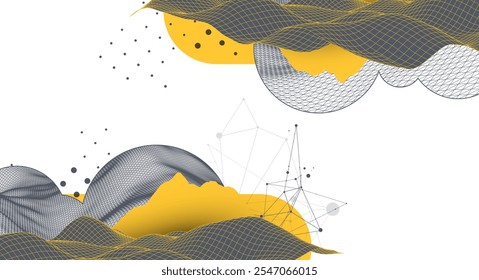 Abstract art wireframe background. Modern science or technology art elements. Surface illustration. Hand made vector.