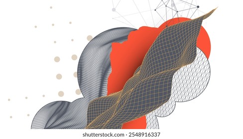 Fundo abstrato do modelo de arame. Elementos de arte moderna de ciência ou tecnologia. Ilustração de superfície. Vetor feito à mão.