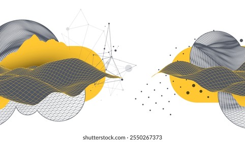 Fondo de alambre de arte Abstractas. Elementos de arte de ciencia o tecnología moderna. Ilustración de superficie. Vector hecho a mano.