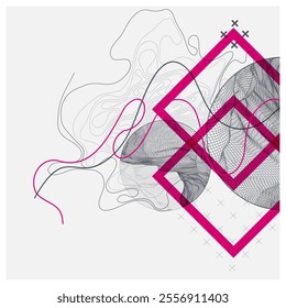 Abstract art wireframe background. Modern science or technology art elements. Surface illustration. Hand made vector.