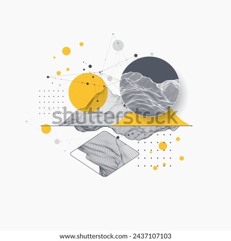 Abstract art wireframe background. Modern science or technology art elements. Surface illustration. Hand made vector.