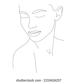 Abstract Art Of A Woman's Face Line. Portrait in boho style. Portrait in one line. A woman's face. Portrait of minimalism.