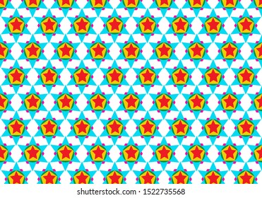 Abstract art work, multicolored star, outstanding red star, background pattern