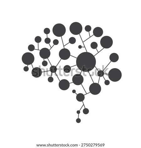 Abstract artificial intelligence brain concept. Digital human brain from nodes and connections. Futuristic technology design. Neural network, innovation, and data network. Vector illustration.