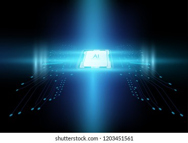 Abstract artificial intelligence chip with circuit board and futuristic light effect that can use for business presentation.