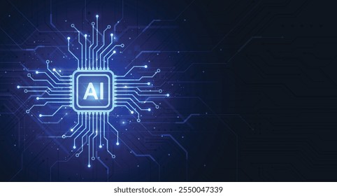 Resumo conceito de projeto de segundo plano de chipset de inteligência artificial na placa de circuito. Rede de tecnologia futurista. Ilustração vetorial