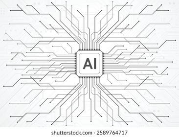 Abstract artificial intelligence circuit line design. Machine learning. Smart network digital technology. AI. Vector illustration