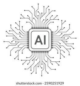 Abstract artificial intelligence circuit line design. Machine learning. Smart network digital technology. AI. Vector illustration