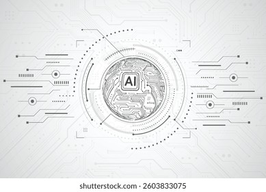 Abstract artificial intelligence circuit line design. Machine learning. Smart network digital technology. AI. Vector illustration
