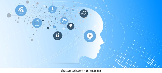 Abstract Artificial intelligence. Cloud computing. Machine learning. Technology web background. Virtual concept