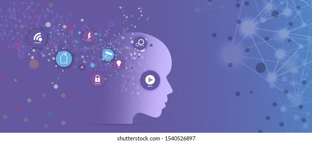 Abstract Artificial intelligence. Cloud computing. Machine learning. Technology web background. Virtual concept