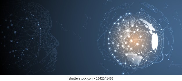 Abstract Artificial intelligence. Cloud computing. Machine learning. Technology web background. Virtual concept futuristic background