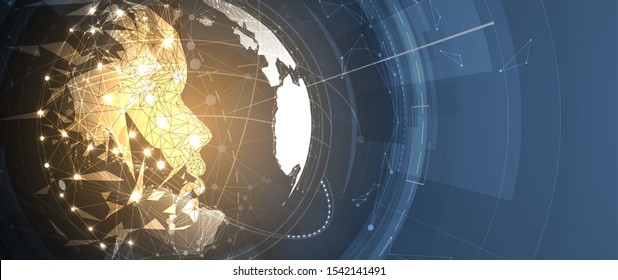 Abstract Artificial intelligence. Cloud computing. Machine learning. Technology web background. Virtual concept futuristic background