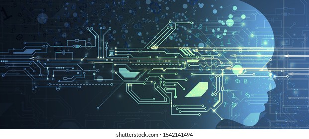 Abstract Artificial intelligence. Cloud computing. Machine learning. Technology web background. Virtual concept futuristic background