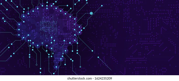 Abstract Artificial intelligence. Cloud computing. Machine learning. Technology web background. Virtual concept futuristic background