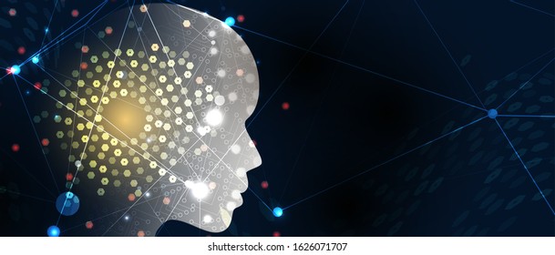 Abstract Artificial intelligence. Cloud computing. Machine learning. Technology web background. Virtual concept futuristic background