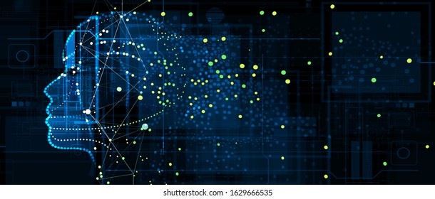 Abstract Artificial intelligence. Cloud computing. Machine learning. Technology web background. Virtual concept futuristic background
