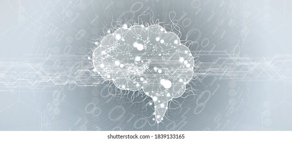 Abstract Artificial intelligence. Cloud computing. Machine learning. Technology web background. Virtual concept futuristic background