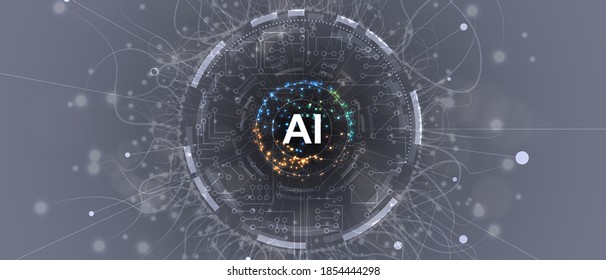 Abstract Artificial intelligence. Cloud computing. Machine learning. Technology web background. Virtual concept futuristic background