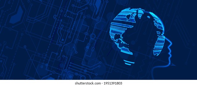 Abstract Artificial intelligence. Cloud computing. Machine learning. Technology web background. Virtual concept futuristic background