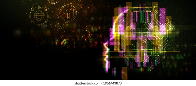 Abstract Artificial intelligence. Cloud computing. Machine learning. Technology web background. Virtual concept futuristic background