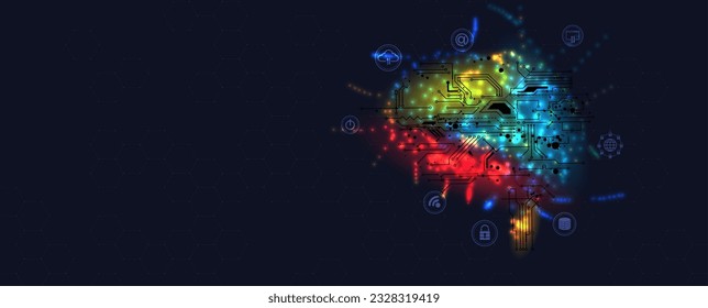 Abstract Artificial intelligence. Cloud computing. Machine learning. Technology web background. Virtual concept