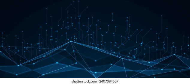 Abstract Artificial intelligence. Cloud computing. Machine learning. Technology web background. Virtual concept futuristic background. Vector Art.