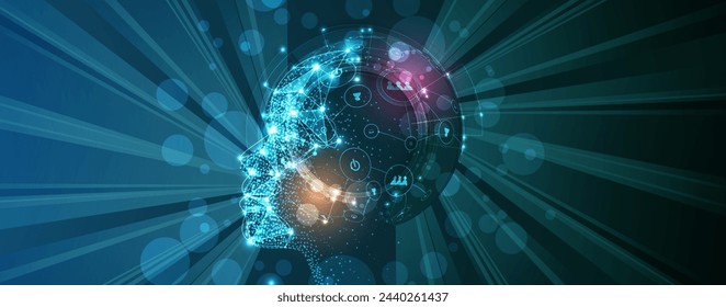 Abstract Artificial intelligence. Cloud computing. Machine learning. Technology web background. Virtual concept futuristic background. Vector Art.