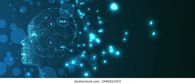 Abstract Artificial intelligence. Cloud computing. Machine learning. Technology web background. Virtual concept futuristic background. Vector Art.