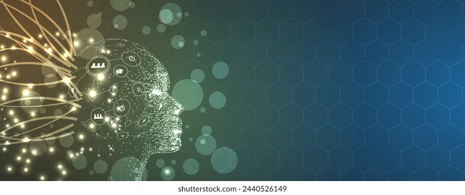 Abstract Artificial intelligence. Cloud computing. Machine learning. Technology web background. Virtual concept futuristic background. Vector Art.