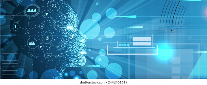 Abstract Artificial intelligence. Cloud computing. Machine learning. Technology web background. Virtual concept futuristic background. Vector Art.