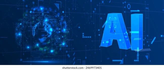 Abstract Artificial intelligence. Cloud computing. Machine learning. Technology web background. Virtual concept futuristic background