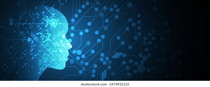 Abstract Artificial intelligence. Cloud computing. Machine learning. Technology web background. Virtual concept futuristic background