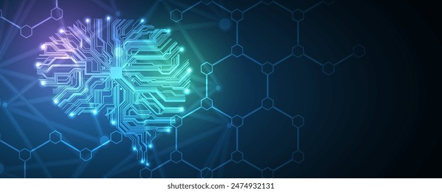 Abstract Artificial intelligence. Cloud computing. Machine learning. Technology web background. Virtual concept futuristic background