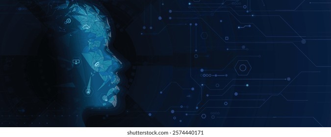 Abstract Artificial intelligence. Cloud computing. Machine learning. Technology web background. Virtual concept futuristic background