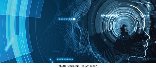 Abstract Artificial intelligence. Cloud computing. Machine learning. Technology web background. Virtual concept futuristic background