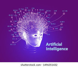 Abstract artificial intelligence concept. Grid digital human face. Big Data. Vector illustration.