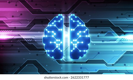 Abstract Artificial intelligence concept. Vector illustration of brain with glowing lights.