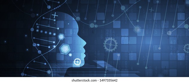 Abstract artificial intelligence DNA technology. Science and social concept.  Futuristic connection structure background