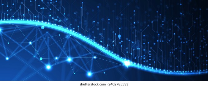 Abstract artificial intelligence DNA technology. Science and social concept.  Futuristic connection structure with cell background. Handmade vector