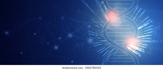Abstract artificial intelligence DNA technology. Science and social concept.  Futuristic connection structure with cell background. Handmade vector