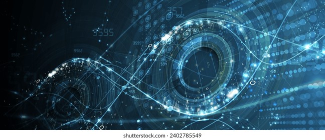 Abstract artificial intelligence DNA technology. Science and social concept.  Futuristic connection structure with cell background. Handmade vector