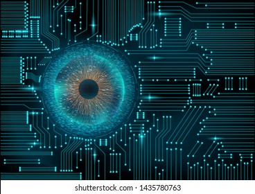 Abstract artificial intelligence eye with green circuit board that can use for business and security protection presentation. Vector Illustration.