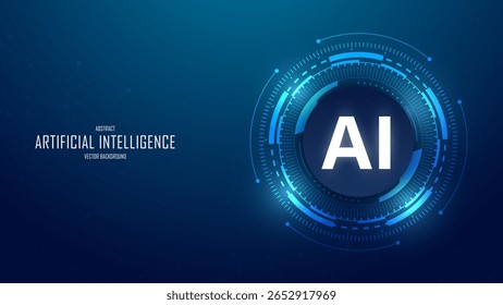Abstract artificial intelligence in futuristic circuit line background. AI learning machine. Big data, deep learning concept in generative AI and robotics. Global business design. Vector illustration.