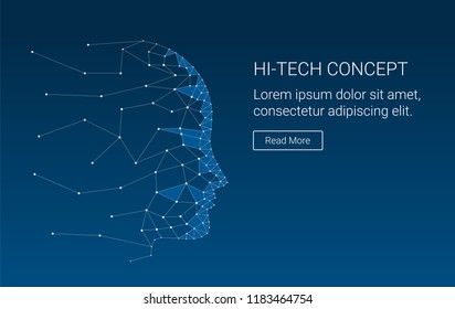 Abstract artificial intelligence graphic design. Virtual concept of technology with human face.
